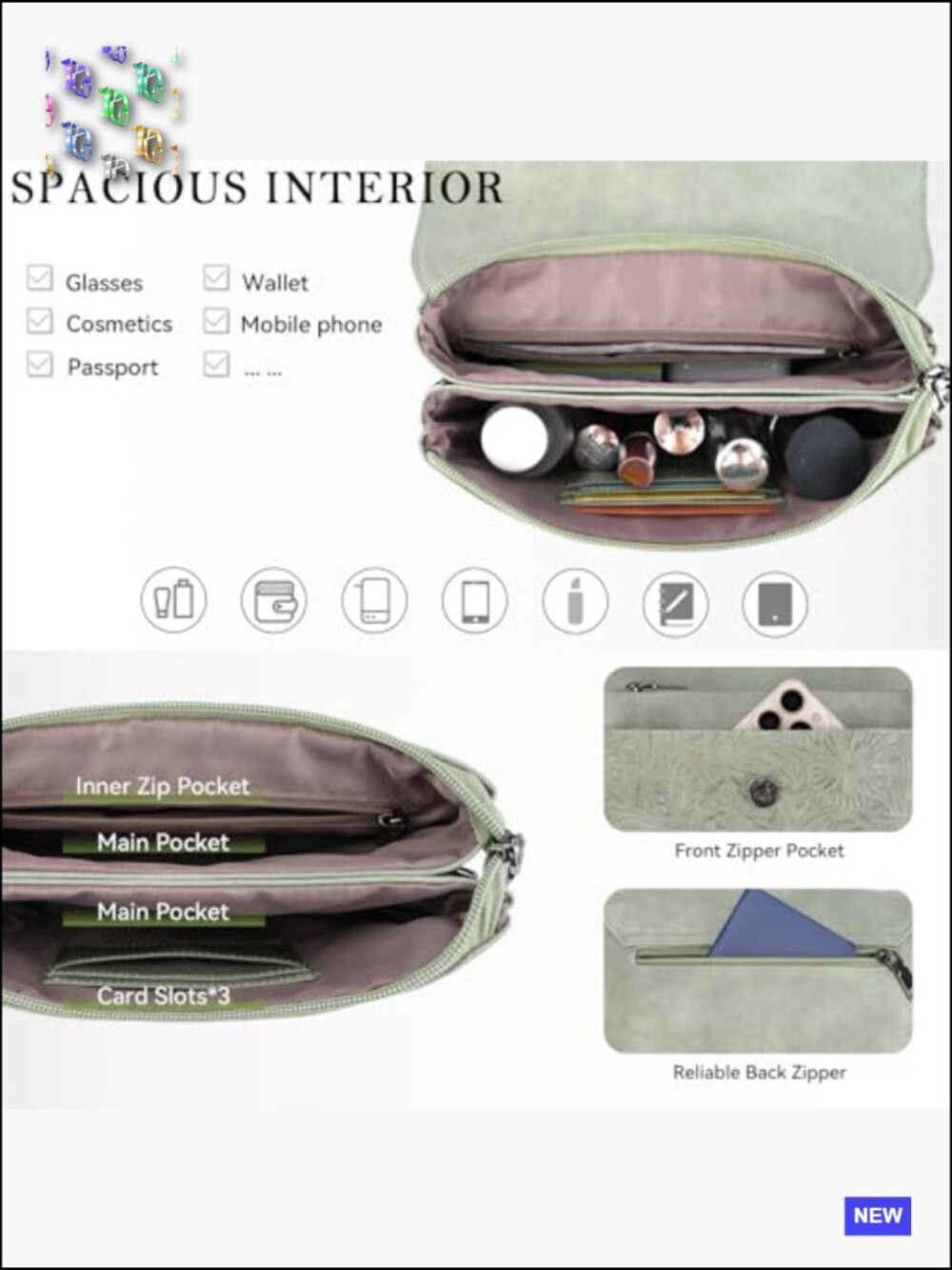 Small Crossbody Bag with Phone Pocket Vegan Leather Adjustable Strap Y2K Chic - Picture 3 of 7